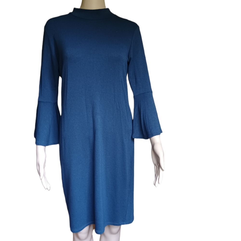 Michael Stars Womens Blue Gray Shift Dress Flared Trumpet Sleeves Size Small